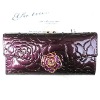 dark red peony leather wallet with elegant purse