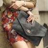 envelope pattern black lady shoulder bag