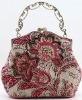 fancy flowerpattern hollow handle satin evening bag