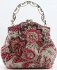 fancy flowerpattern hollow handle satin evening bag
