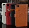 fashion Genuine cow leather wallet book style leather pouch case for iphone 4g 4s