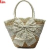 fashion beige straw with bowknot bag