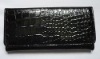 fashion black croco pu checkbook  tri-fold lady purse