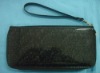 fashion black pu grid wristlet zipper wallet purse