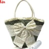 fashion military green straw with bowknot bag