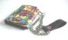 fashion printed leather men's wallet with a chain