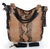 fashion snake printed genuine leather hobo handbag