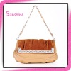 fashionable design with shining diamond pu with genuine leather shoulder bag for ladies