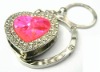 fashionable gift heart shape crystal handbag hanger hook with keyring ZM-HK004.