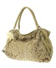 faux leather handbag with lace and flower