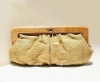 flax gloden wooden handle fashion high quality evening bags clutch bag