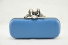 flower skull leather clutch bag-blue