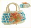 flower straw bags with wooden handles