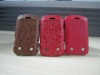 for iphone 4s /4 protector real leather flip phone case gold hot stamp