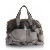 fox fur handbag with genuine leather handbag