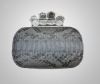 genuine python snake skin four ring skull clutch bag