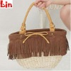 girl's fashion coffee straw tote bag