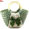 girl's fashion green straw tote bag