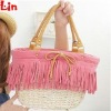 girl's fashion pink straw tote bag