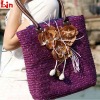 girl's fashion purple straw bag