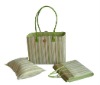 green&yellow striped straw beach set