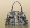 grey shiny python leather shoulder handbag