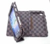grid brown floding genuine leather case for IPAD