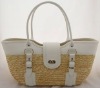 high-grade leather straw handbag