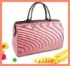 imitation leather woman red and white cross stripe travel tote bag (DYJWTVB-025)