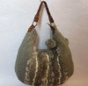 knitted tote bag with leather handle