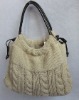 knitted tote bag with leather handle
