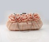 ladies pink Satin Evening Bag with pink Roses