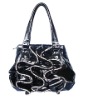 lady fashion handbag with snake skin print trims