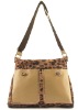 lady's two front patches leopard PU shoulder handbag