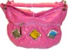 latest fashion woman pink tote handbag with acrylic accessory