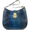 millenium Indigo Blue Croco Stamped Italian Leather Hobo Bag