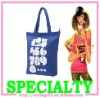 numeral design blue cotton shopping bag