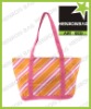 orange striped canvas zipper nylon beach bag