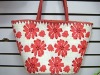 paper straw beach bag with flowers
