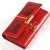 pattern leather trifold purse