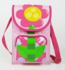 pink flower printed clear lunch box shoulder cooler bags for kids