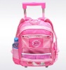 pink polyester girls schoolbag trolley