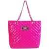 pink quilted patent chain tote bag
