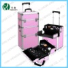 pink snake shin rolling makeup case with wide trays