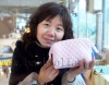 pink soft PU quilted cosmetic bag