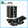 professional black aluminum rolling makeup case,aluminum trolley cosmetic case