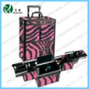 professional pink zebra rolling makeup case,aluminum trolley cosmetic case