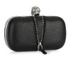 punk skull head real leather clutch evening bag