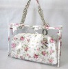 pvc clear flower printing promotional beach bag with chain handle