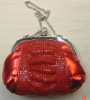 red metal mesh bag with pu handles and trims